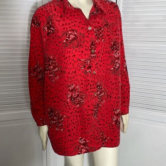 Vintage Sag Harbor Red Floral Oversized Button Down Shirt Size 22W - Picture 5 of 10